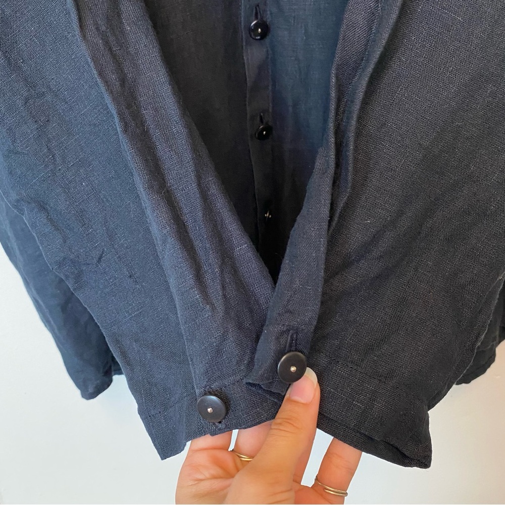 FLAX Jeanne Engelhart Unisex Linen Button Down Shirt Black Sz Large - Picture 6 of 8